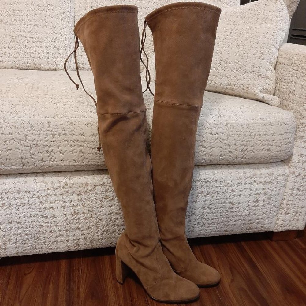 Stuart Weitzman Suede Over The Knee Boots in Taupe.  Size 8.5